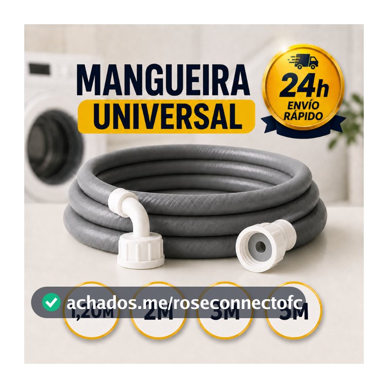 Mangueira de Entrada Máquina Lavar 1,20m 2m 3m e 5 metros Lavadora Louça e Seca Universal Compativel