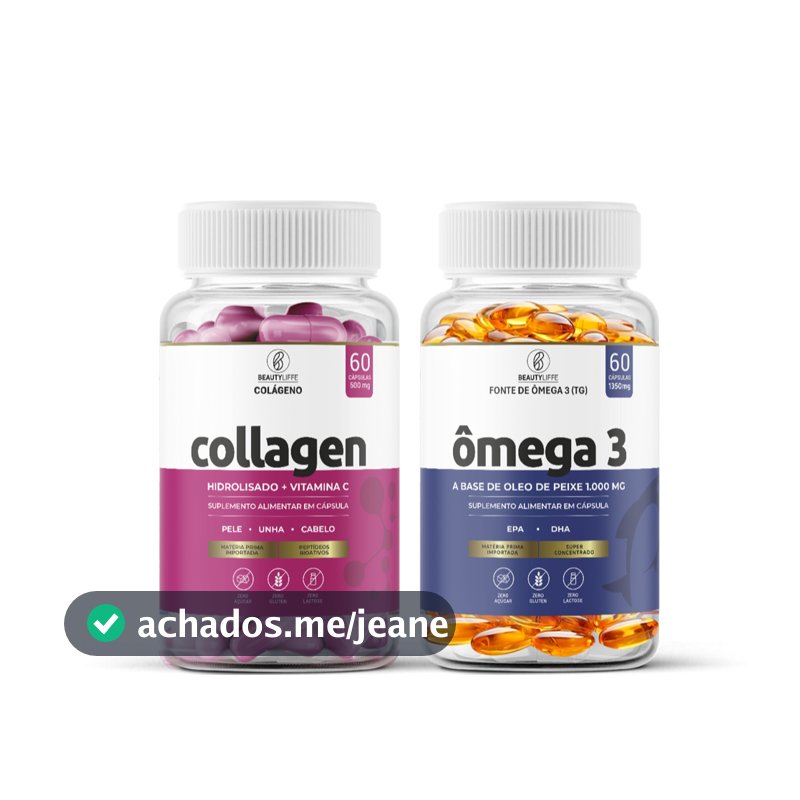 Kit Colágeno Hidrolisado com Vitamina C 60 Caps + Ômega 3 60 Caps. BeautyLiffe