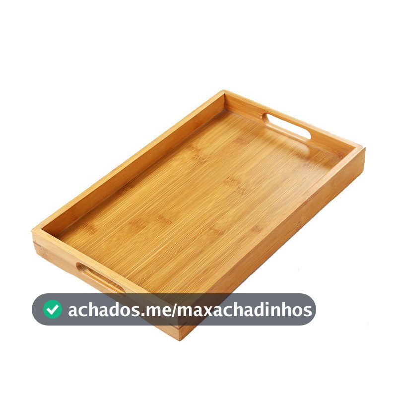 Bandeja Retangular De Bambu Com Alça de apoio Reta