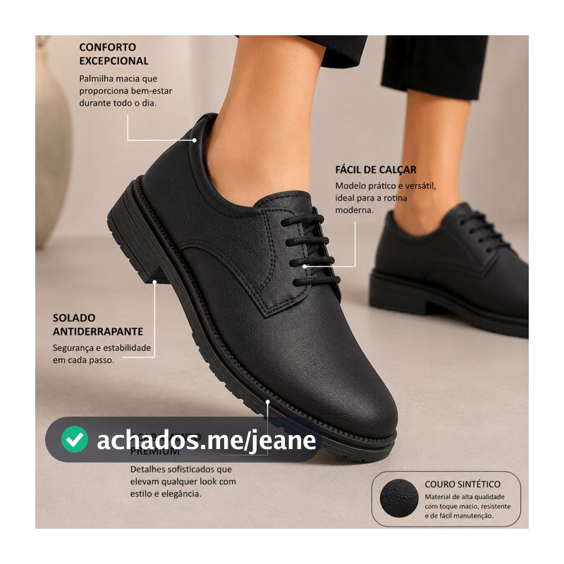 Sapato Feminino Legítimo Oxford Elegante Tratorado Casual Dia a Dia Loafer Mocassim Social Cadarço