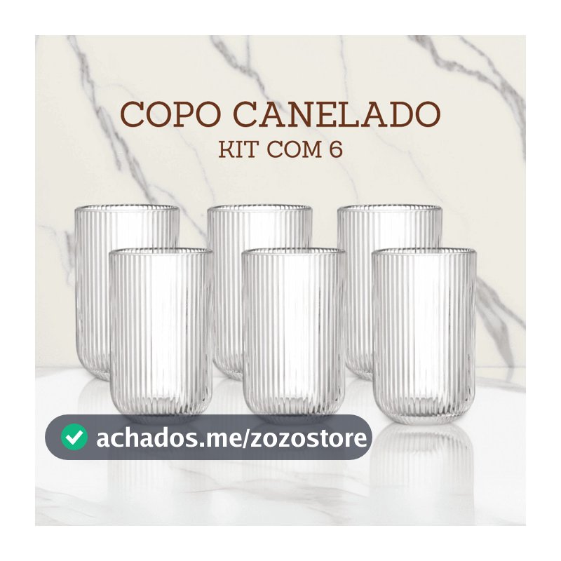Jogo De Copos 6 Peças De Vidro Cameratta Canelado 420ml Suco Agua