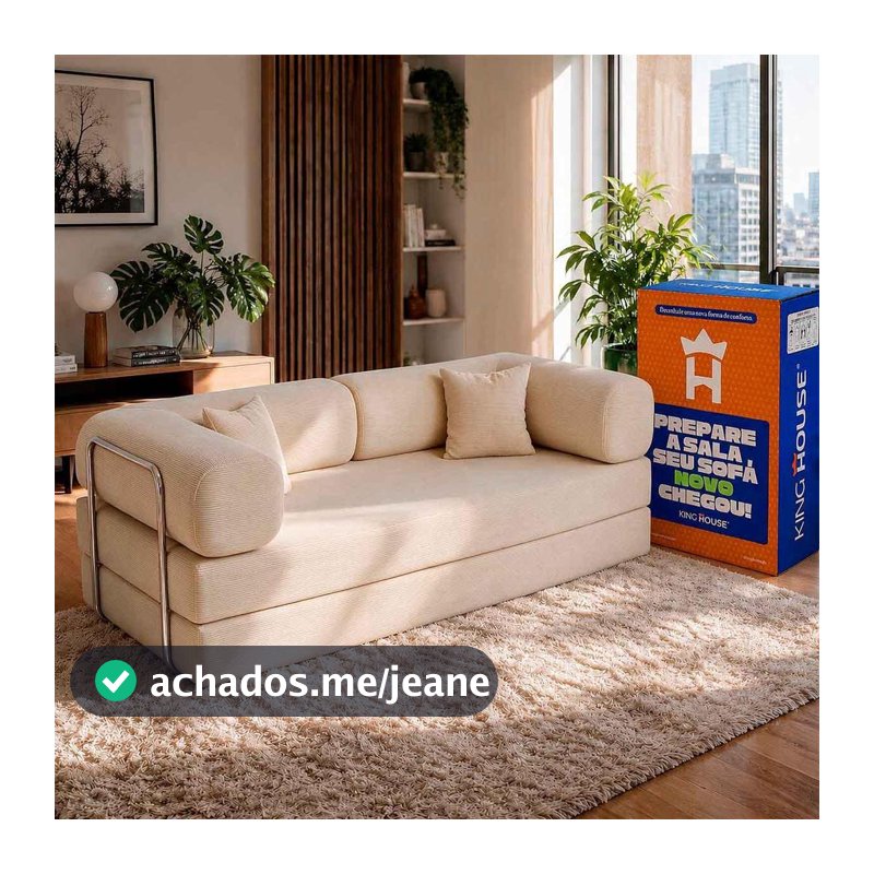 Sofá Cama Chegada Molas Ensacadas á Vácuo 2 Lugares 1,80m Veludo Cotelê Bege  - King House
