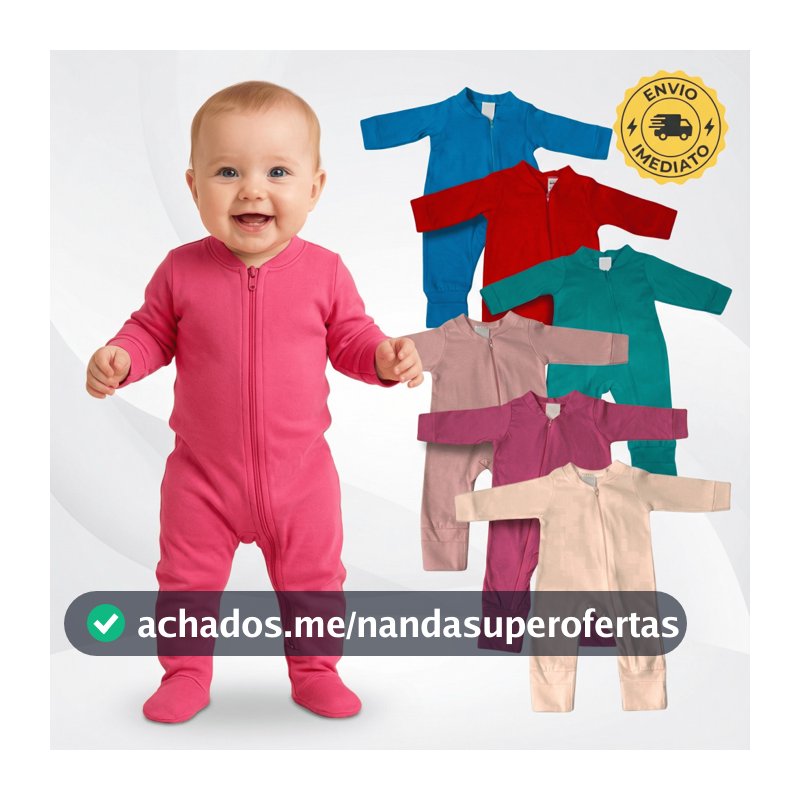 Kit 5 Macacão Bebê P M G Algodão Zíper Vira Pé Inverno Menino Menina Macacões