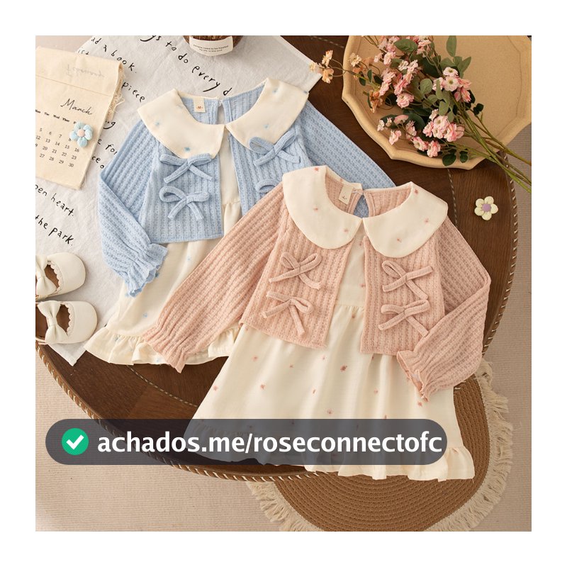 Primavera E Outono Novo Vestido De Menina Doce Arco Roupas Infantis (9 Meses A 4 Anos)