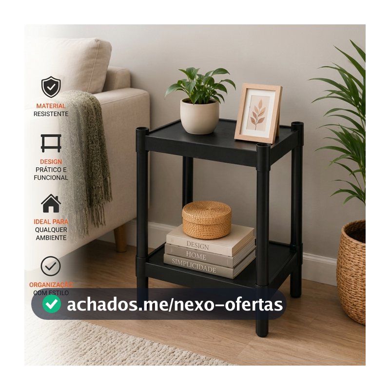 Estante Prateleira Organizadora 2 Andares Preta Multiuso | Banheiro, Cozinha, Quarto, Lavanderia, Sapateira