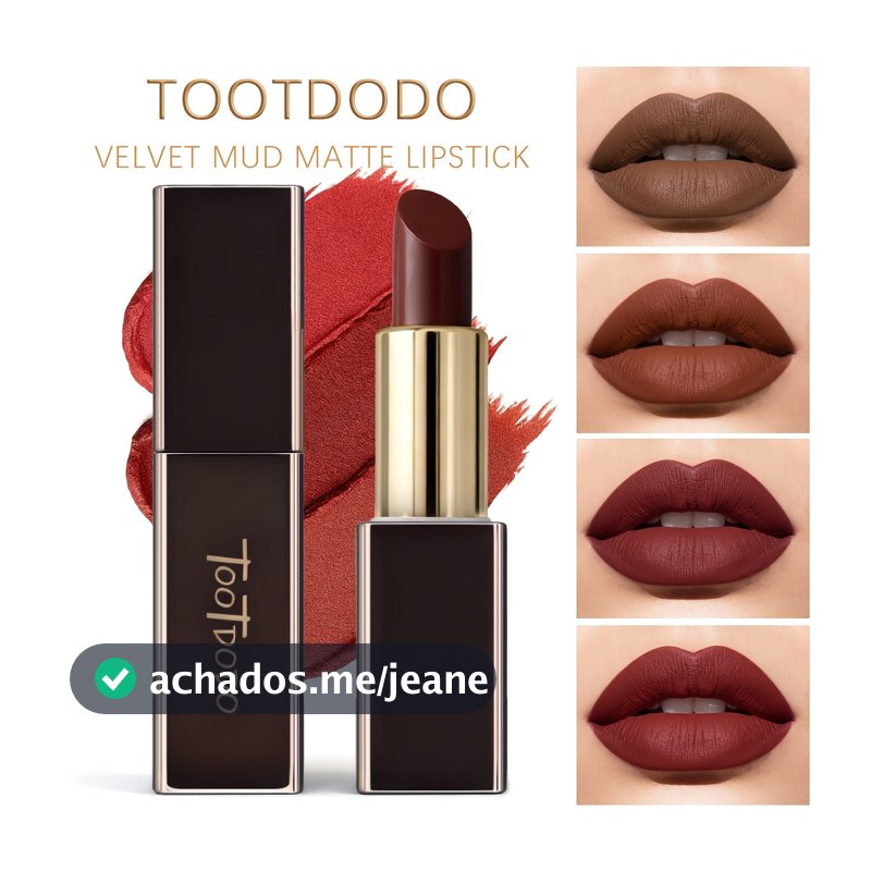 Batom Toot Dodo Fosco Aveludado, Textura Sedosa, Não Desbota, Pigmentação Intensa, Realça o Tom de Pele, Maquiagem