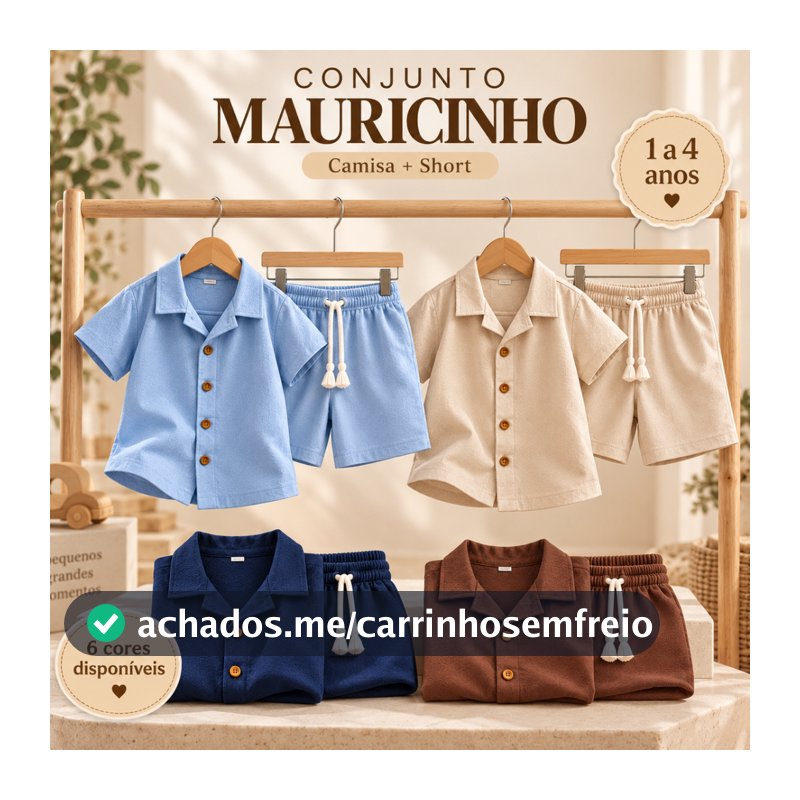 Conjunto Infantil Menino Mauricinho Camisa com Botões + Short Bebê