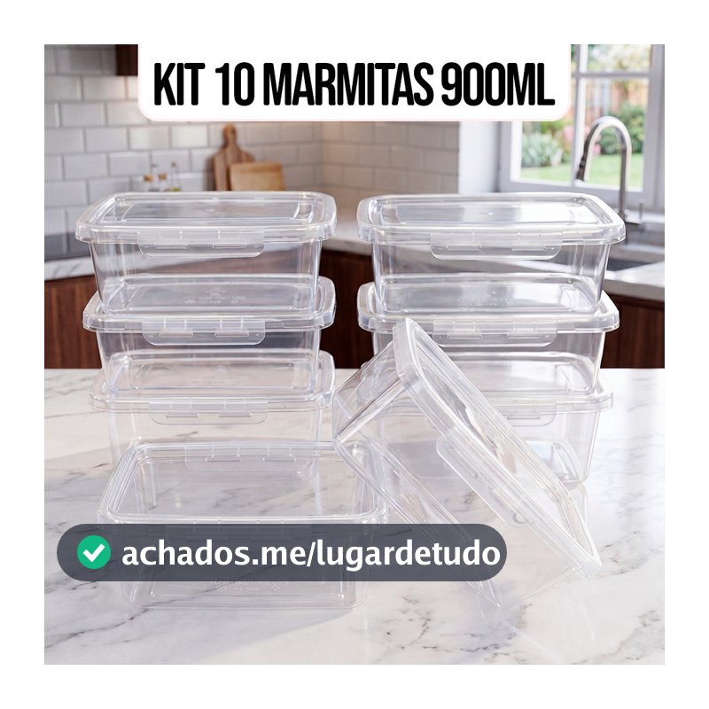 Kit 10 Marmitas Potes 900ml Travas Laterais hermeticas  Livres de BPA Alimentos organiza congelador - KAZIVA