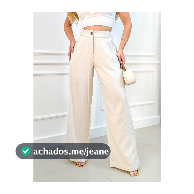 EMILI -CALCA FEMININA LINHO PANTALONA FLUIR/CINTURA ALTA/ ZIPER E BOTÕES/ PANTALONA AMPLA NA PERNA.- #9377