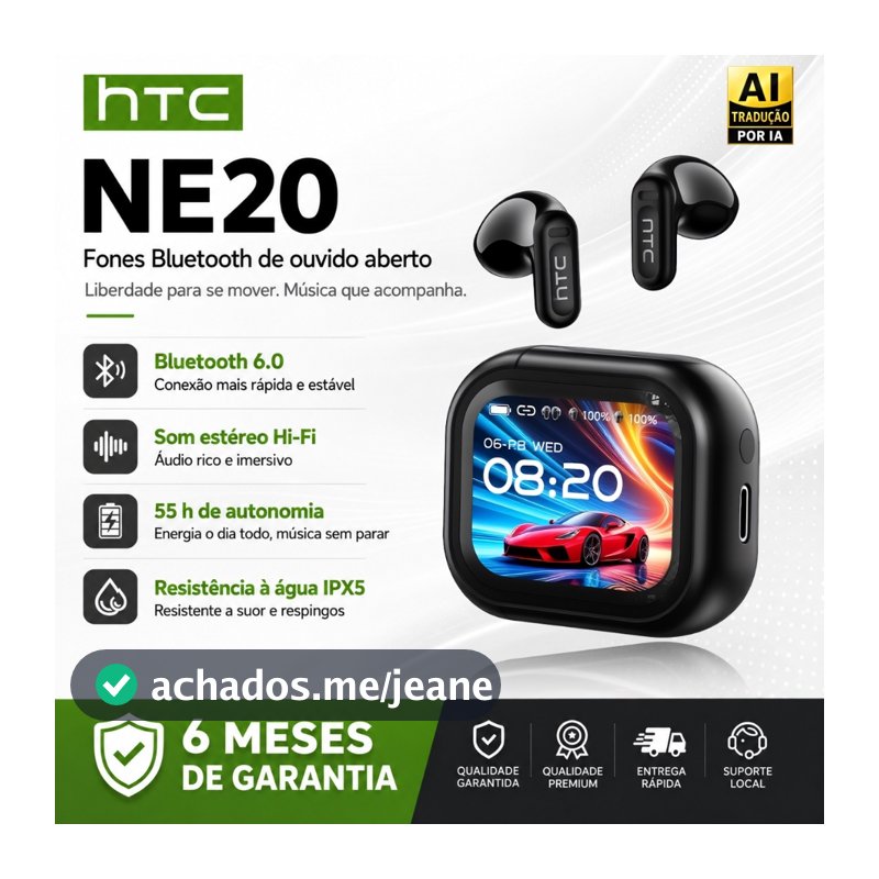 HTC NE20 Bluetooth Headphones 6.0 AI Live Translation Smart LED Screen HiFi Sound Quality Charging Technology