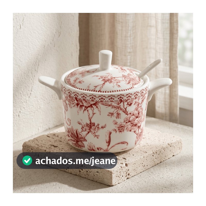 Açucareiro De Porcelana Com Colher Tampa Hortensia Floral Bordo Mesa Posta Cafe Da Manha Luxo 280ml