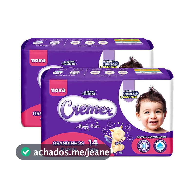 Kit 2 Fralda Cremer Magic Care Grandinhos Pacote Jumbo 14 Unidades Descartáveis