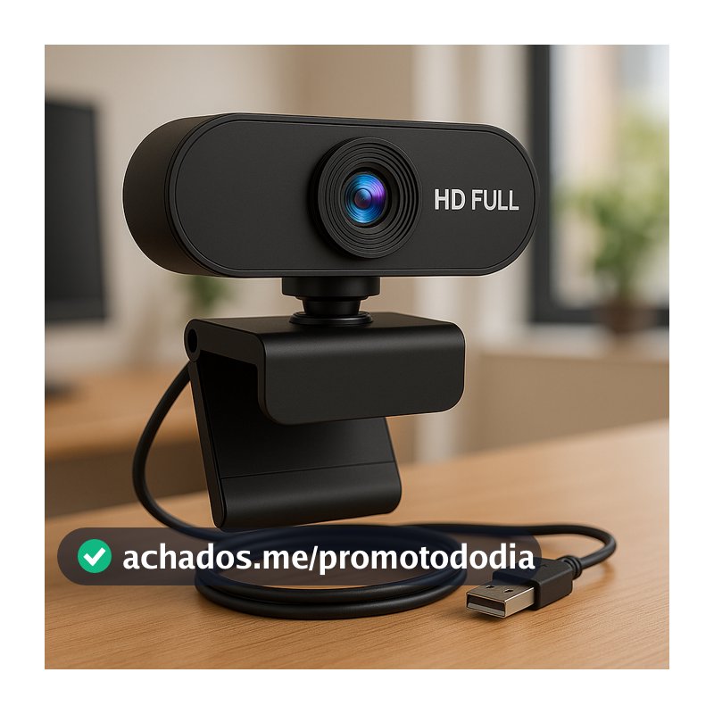Webcam Preta Full HD 1080p USB Gira 360º Com Microfone Top Visão Integrado PC Note