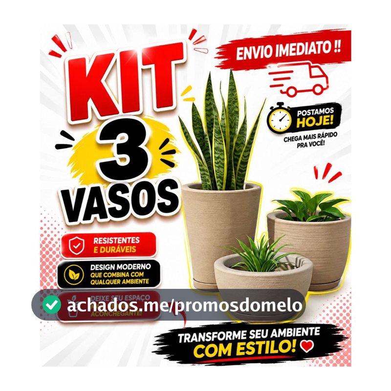 Kit Com 3 Vasos Decorativo de Planta Escovado Polietileno Com Prato Cone + Bojo + Bacia