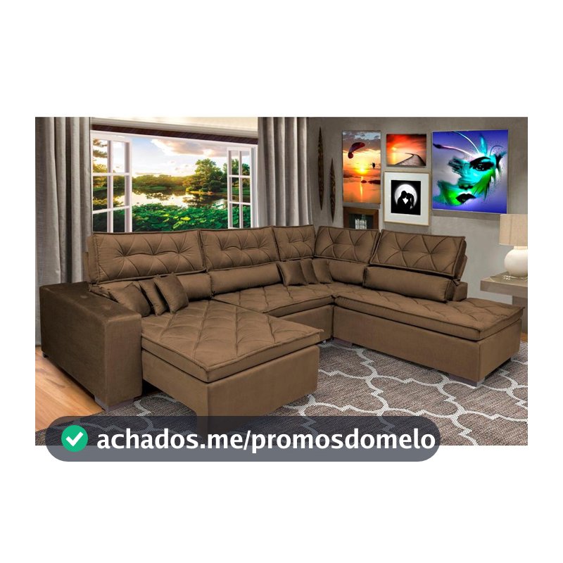 Sofa de Canto Retrátil e Reclinável com Molas Cama inBox Platinum 3,40x2,36 Tecido Suede Café