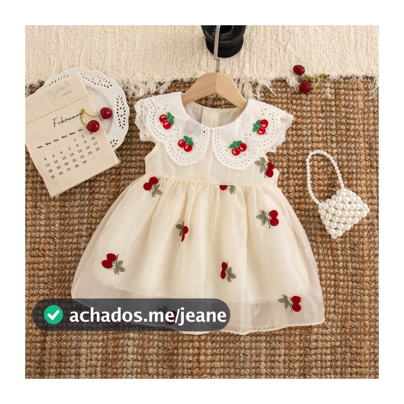 Vestido De Ano Novo ! Verão Cereja Vermelha Para Bebês Meninas , Roupas Infantis Doces E Fofas (9 Meses A 4 Anos)