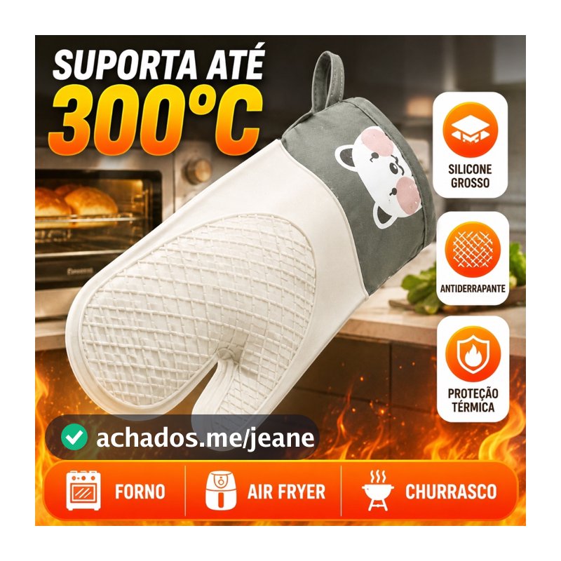 Luva Térmica Silicone Resistente 300°C Grossa para Cozinha Forno e Confeitaria Branca ou Verde