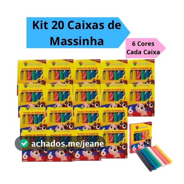 Kit 20 Caixas Massinha de Modelar 65g com 6 Cores Kit Festa Lembracinhas Intantil Alcalex