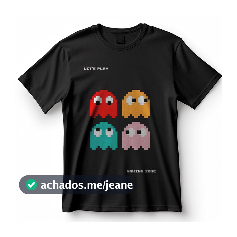 Camiseta Pac-Man Fantasmas Coloridos Pixel Art Jogos Clássicos Blusa Camisa 100% Algodão