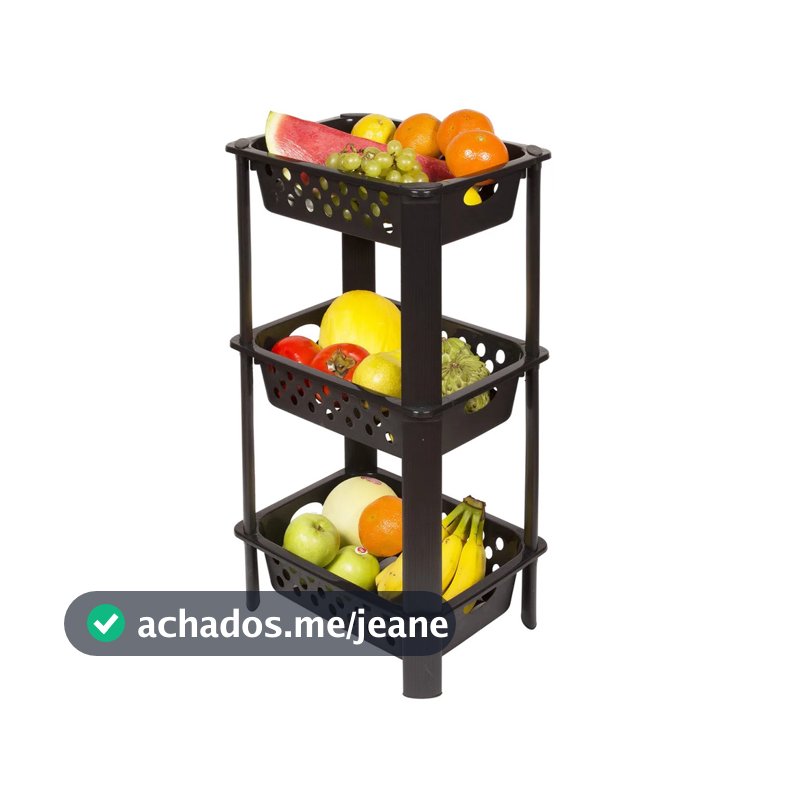 Fruteira de Chão 3 Andares Preto Plástico São Bernardo FR-08