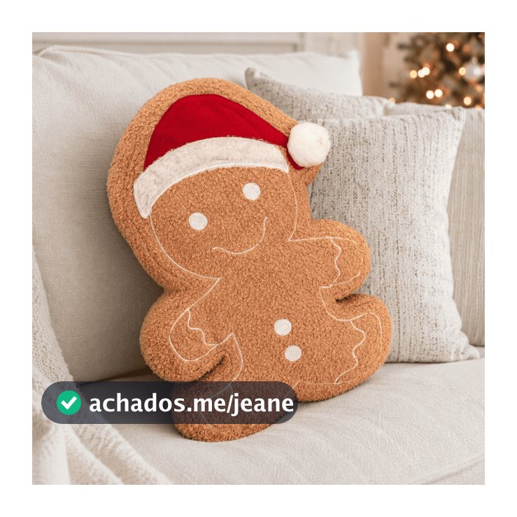 Almofada de Natal Biscoito de Gengibre Pelúcia Natalina Gingerbread 35 x 40 cm Decoração de Casa para Natal