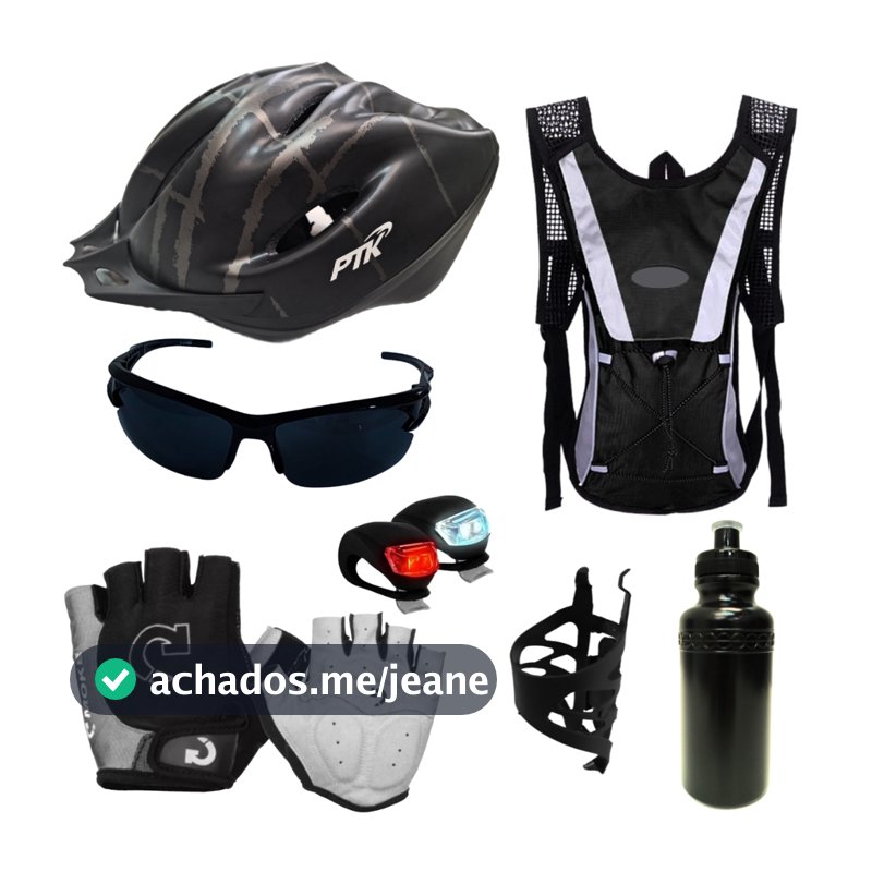kIT Capacete Ciclismo Bike Oculos Proteçao Lanterna Led Bicicleta Luva meio dedo garrafa agua suporte caramanhola