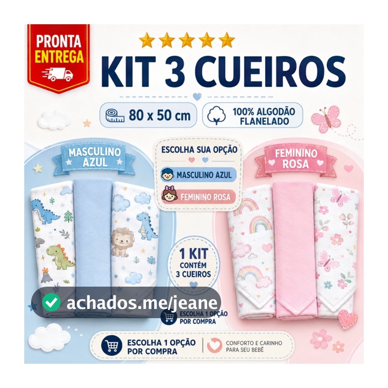 Kit 3 Cueiro Flanelado Estampado 50 x 80 Enxoval Infantil Bebê Menino Menina