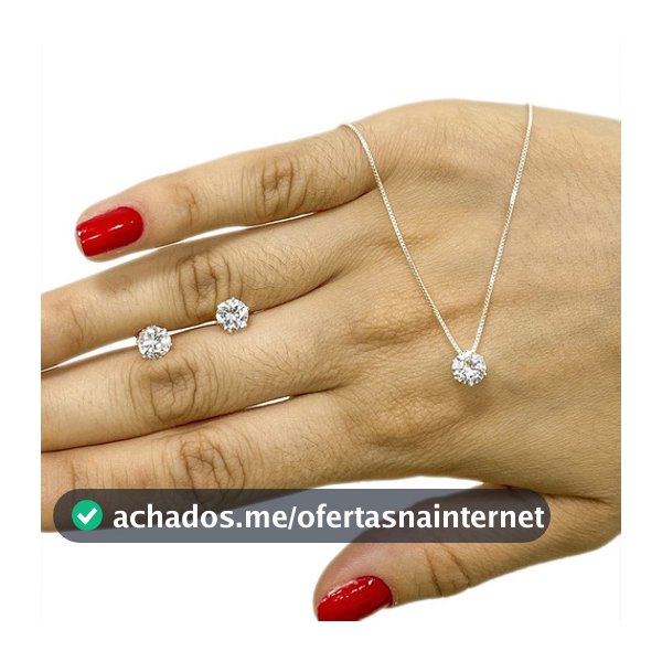 Kit Colar Corrente E Brinco Ponto De Luz Banhado Prata 925