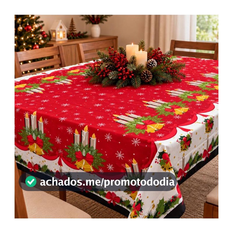 Toalha de Mesa Oxford Festiva Natalina Natal Papai Noel  para 4 e 6 Lugares