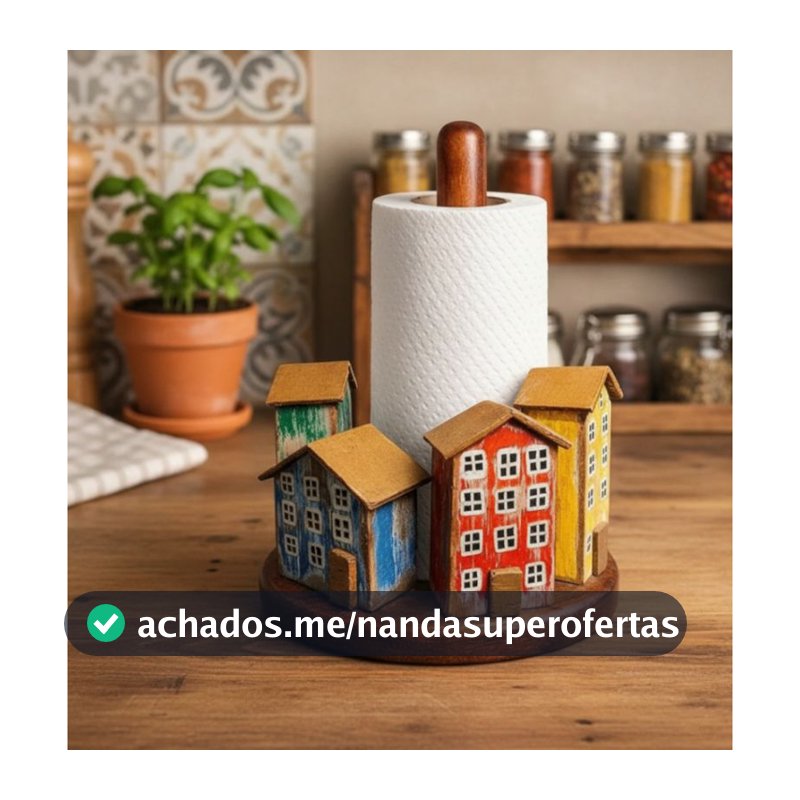 Porta Papel Toalha Artesanal Rústico em Madeira | Decorativo Casa Casinhas Coloridas
