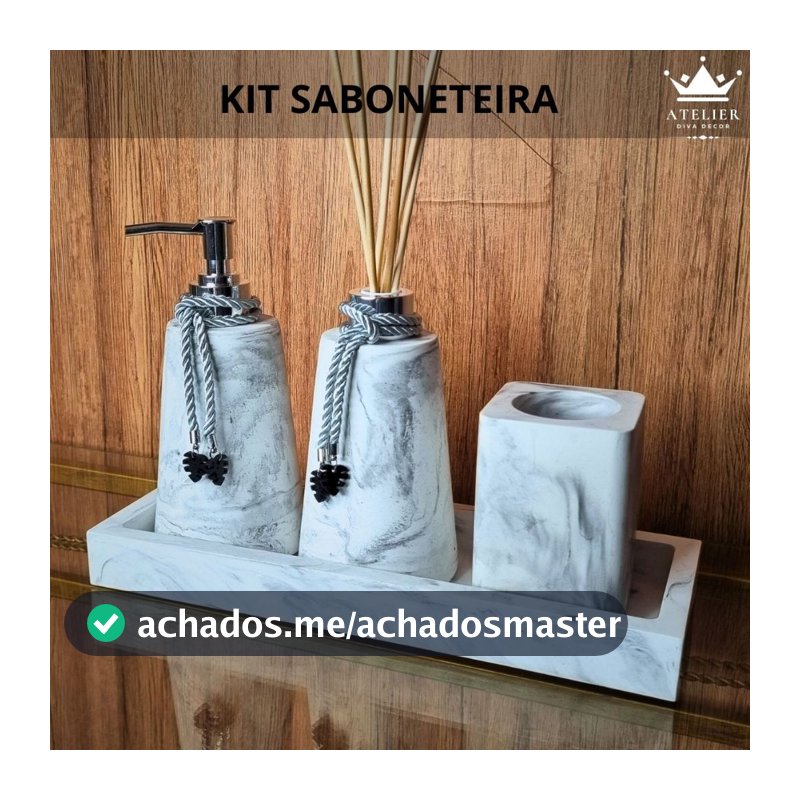 Saboneteira Pia Banheiro Lavabo Kit 4 peças Sabonete Líquido Difusor Aromatizador Ambiente Porta Escova Dente Bandeja
