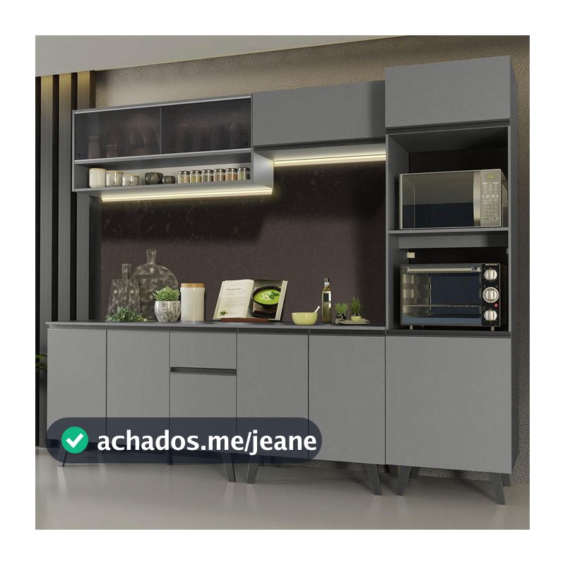 Armário de Cozinha Completa 260cm Cinza Nice Madesa 07