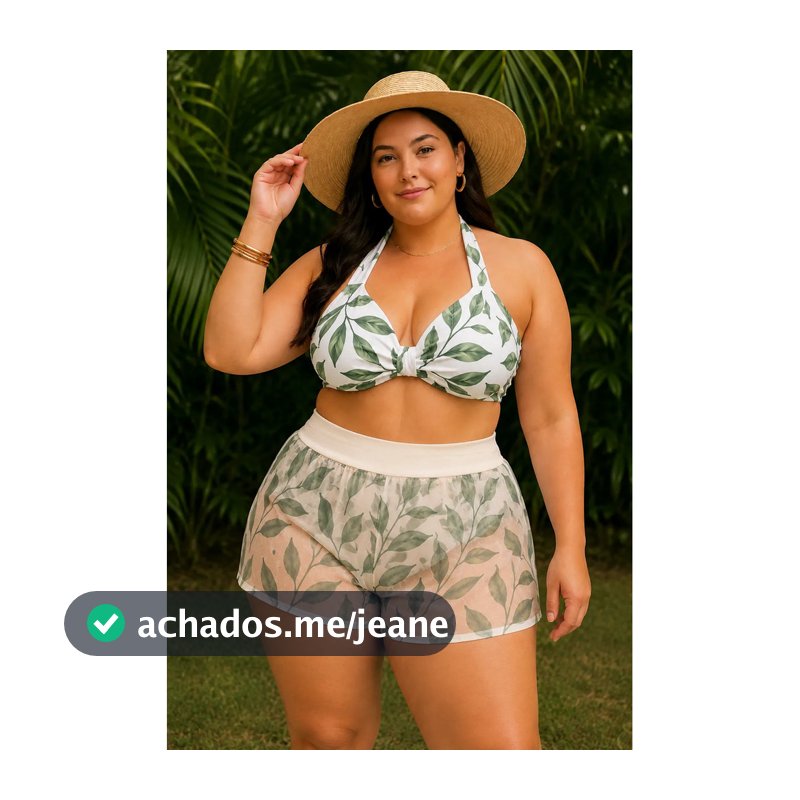 Trikini Plus Size 3 Pcs Biquíni Com Saída De Shorts De Tule
