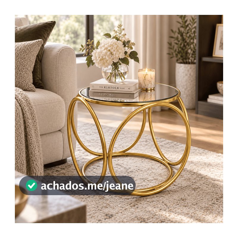 Mesinha Mesa de Centro Apoio Redonda com Tampo Espelho Elegante Moderna para Sala de Estar