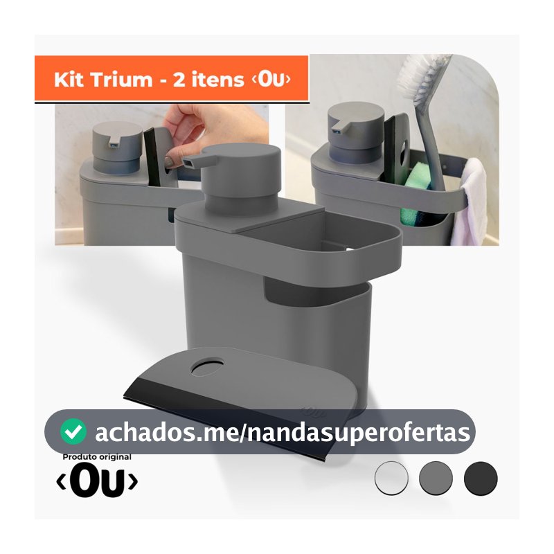 Organizador Dispenser Porta Detergente E Esponja + Rodinho Rodo De Pia de Silicone OU Trium 650ml