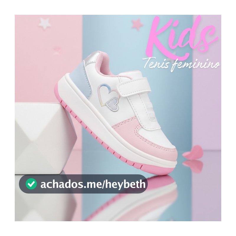 Tênis feminino Menina Rosa e Branco Casual e Leve com Velcro Para o Dia a Dia Escolar