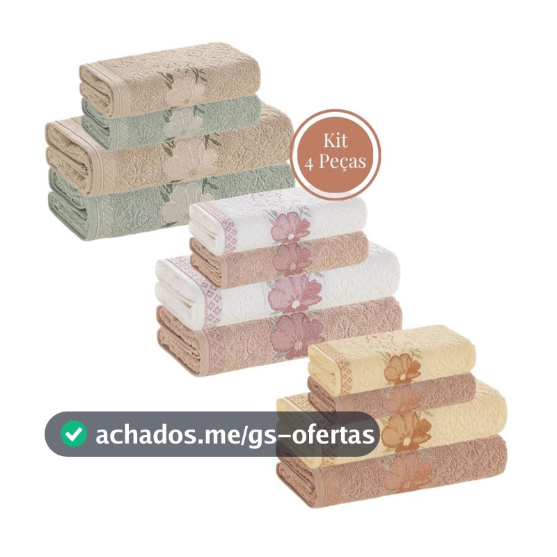 Jogo de Toalha 4 Peças Karsten 100% Algodão Felpuda Macia Excelente Absorção Banho e Rosto