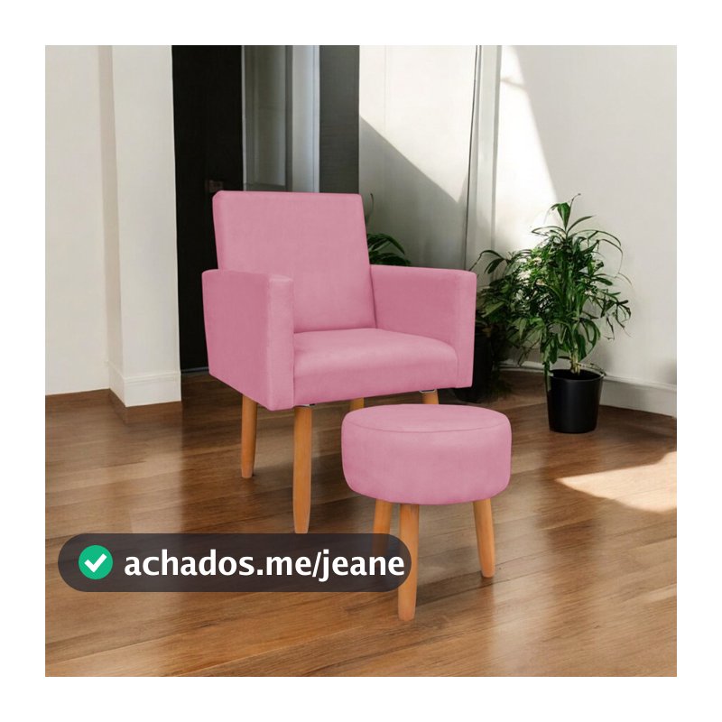 Poltrona Nina com Puff Decorativo Salão de Beleza Manicure Espaço Mulher Penteadeira Quarto de Menina