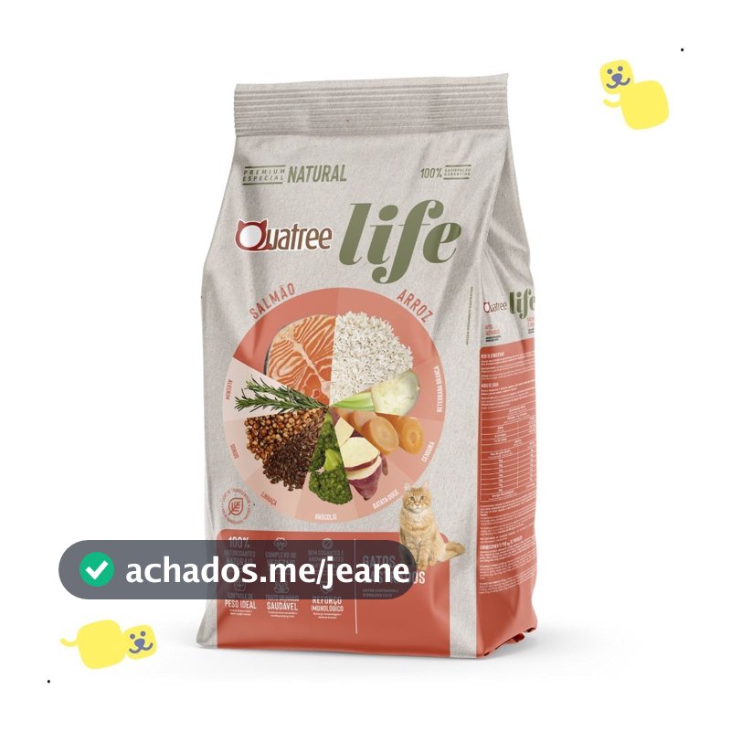 Ração Quatree Gatos Castrados Quatree Life Gatos Castrados Salmão e Arroz 3Kg Ração Gato Castrado