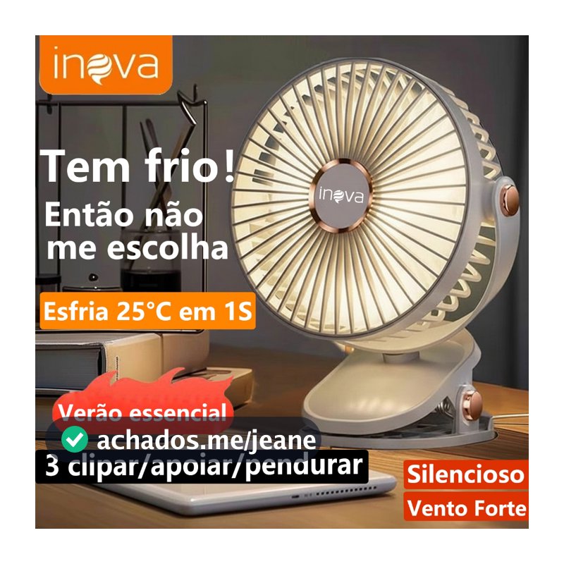 Mini Ventilador Portatil Vento Forte Silencioso e Vento Forte com Recarregável e clipar/apoiar/pendurar de Suporte