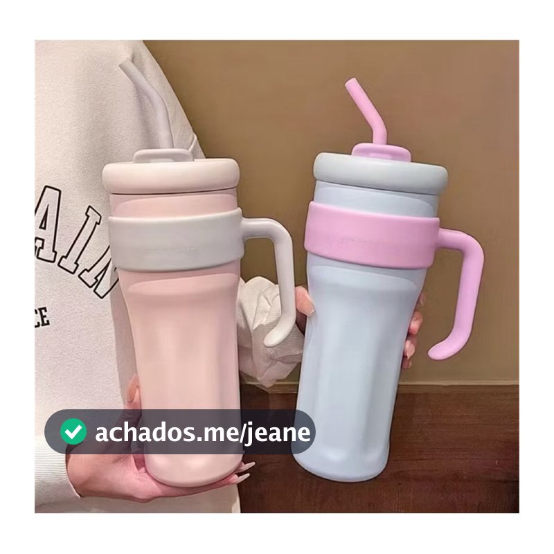 Copo térmico com Canudo de Inox 1200ml Com Alça Isolamento Térmico Academia com tampa 2 funções YB