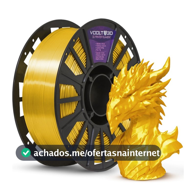 Filamento PLA Dourado V-Silk Voolt3D 1Kg 1,75mm para Impressora 3D FDM