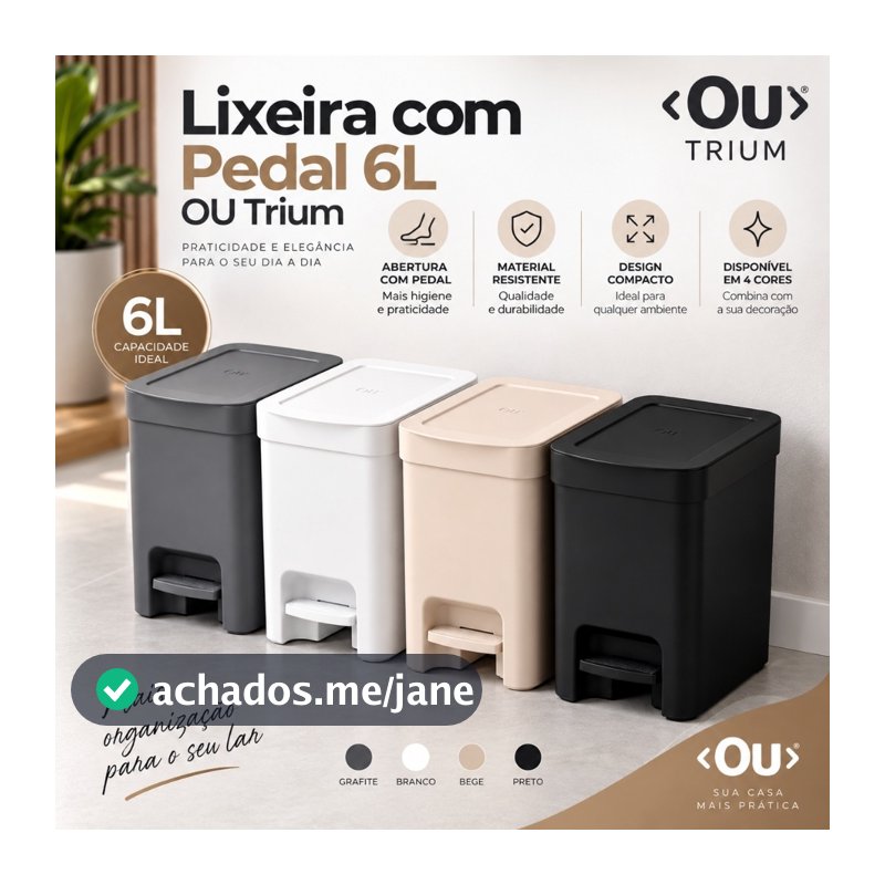 Lixeira com Pedal 6L OU Trium – Compacta, Moderna para Banheiro e Cozinha