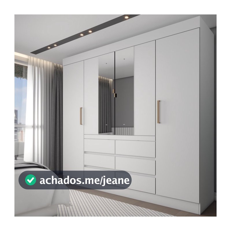 Guarda-Roupa Casal Honey 4 Portas 6 Gavetas com Espelho Branco - Panorama Móveis