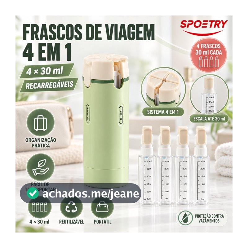 Frascos De Viagem 4 Em 1 Para Produtos De Higiene Pessoal-Recarregáveis À Prova De Vazamentos Recipientes Portáteis