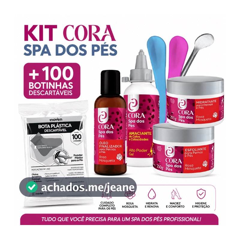 Kit Spa dos Pés Cora para Pedicure + 100 Botas Plásticas Descartáveis