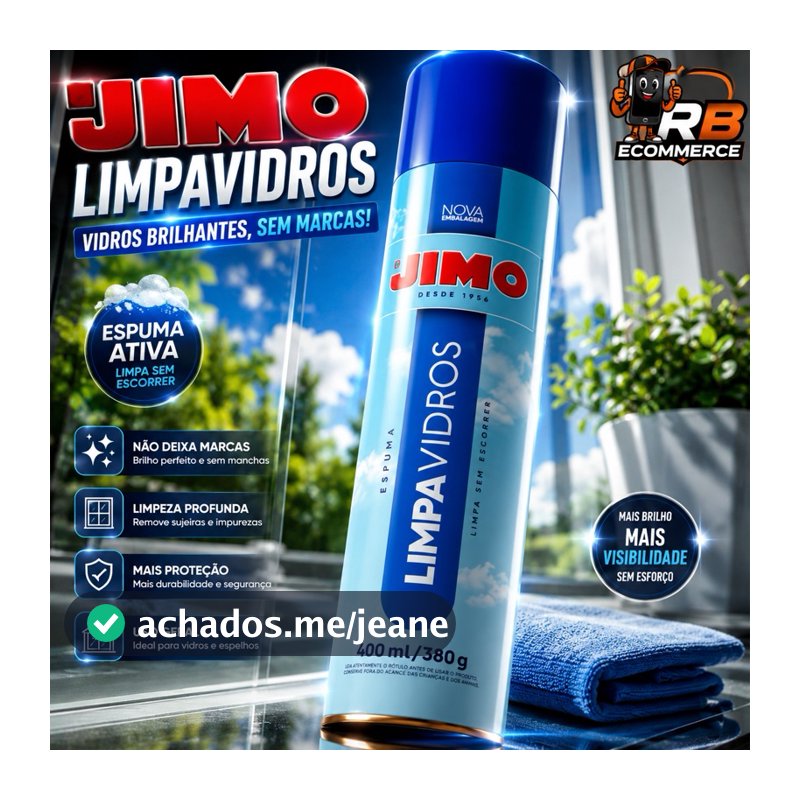 Limpa Vidros Jimo Spray 400ml Limpeza Profunda Limpa Blindex Janela Sacada Porta Cristais Para-Brisa