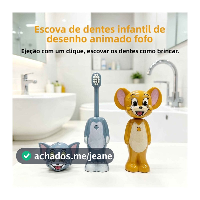 Escova de Dentes Retrátil de Cerdas Macias para Bebês e Crianças com Tema de Tom e Jerry