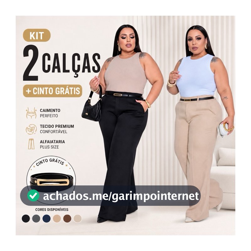 Kit 2 Calça Alfaiataria Plus Size Pantalona Wide Leg Social