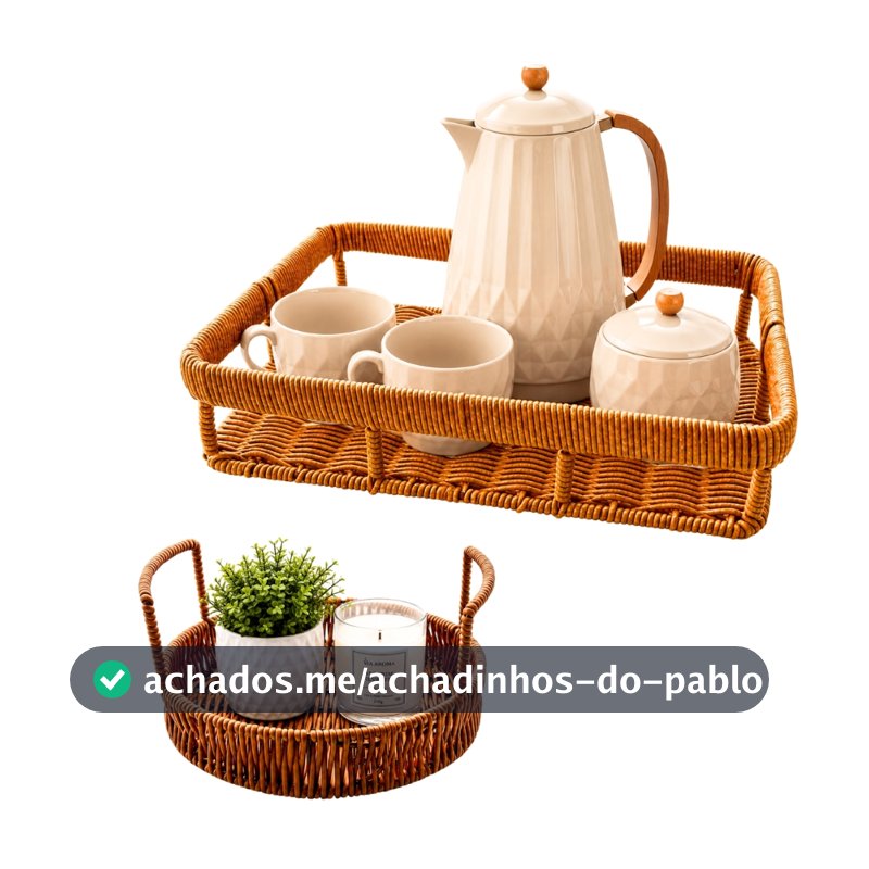 Bandeja Decorativa Rattan Bandeja de Servir Mesa Posta Cantinho do Café